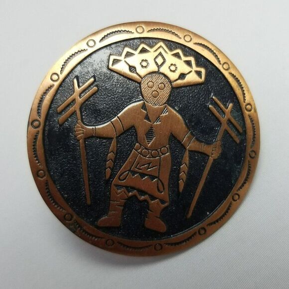 Vintage Copper Kachina Dancer Brooch Native American Figure Katsina Spirit Pin - Picture 1 of 6
